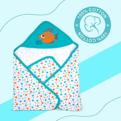 Image of Mee Mee 100% Soft Cotton Hooded Baby Wrapper Cum Warmer, Blanket with Hood for New Born Baby 0 to 6 Months (Blue)