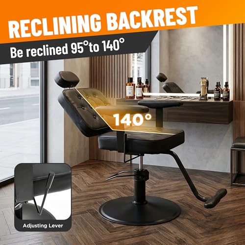 Image of Barber Salon Chair for Hair Stylist, Heavy Duty Hydraulic Pump Reclining PU Leather Barber Chair,Height Adjustable Salon Styling Chair with 360 Swivel, Removable Headrest, 330 lbs Capacity