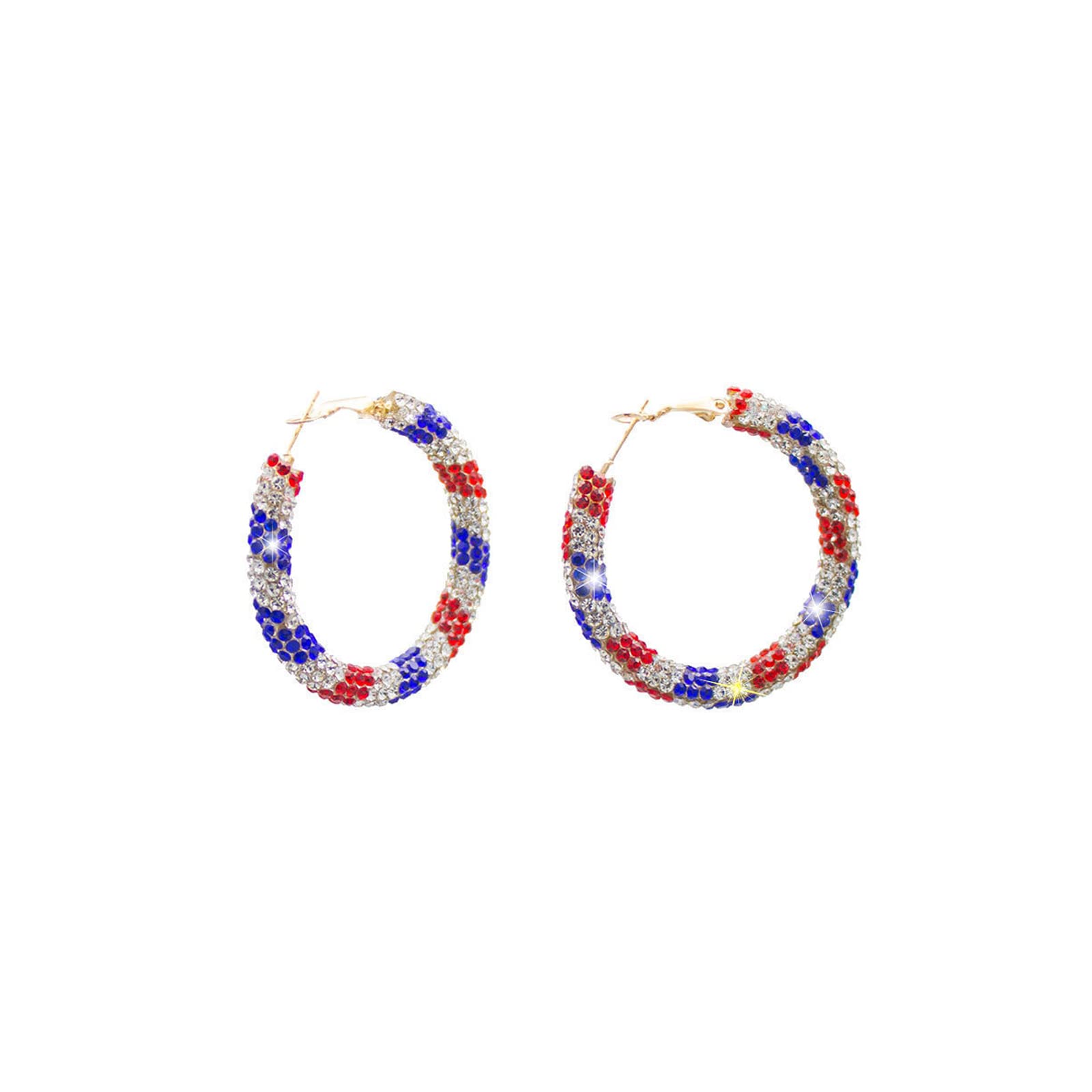4th of July American Flag Earrings Patriotic Red White Blue USA Drop Dangle Earring,Independence Day Earrings Jewelry for Women (Hoop)