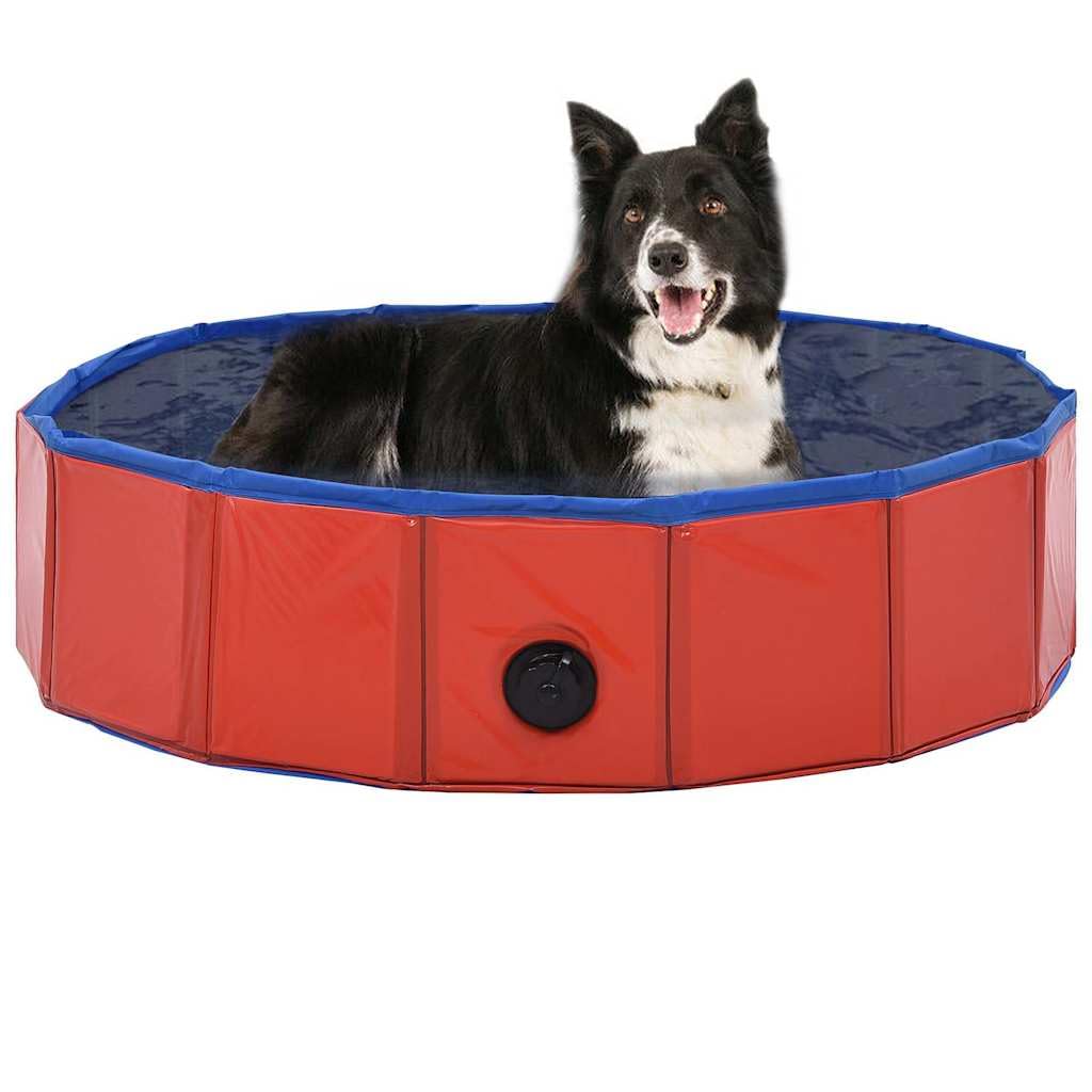 Piscine pliable pour chien, rouge, en PVC, 80 x 20 cm, accessoire antidérapant pour chien, jardin, appartement et voyage, sans pompe, pour chiot, toilettage des animaux et emploi par temps