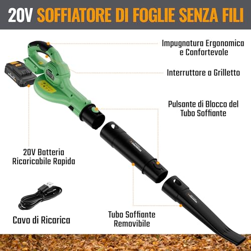 WORKPRO X Accubladblazer 20 V 4,0 Ah, accublazer met sterke luchtstroom 222 km/u en capaciteit 290 m³/u, ideaal voor tuinen, opritten, terrassen - Afbeelding 3