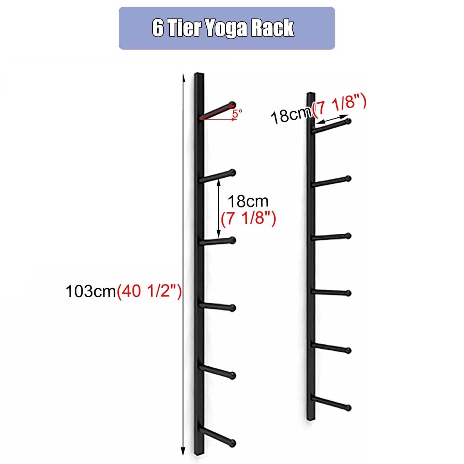 Générique 6 Lagen Yoga-Mattenhalter, Wandhalterung aus Metall für Schaumstoffrollen, hängende Yoga-Mattenhalterung für Home-Gym-Übungen, platzsparend(Schwarz)