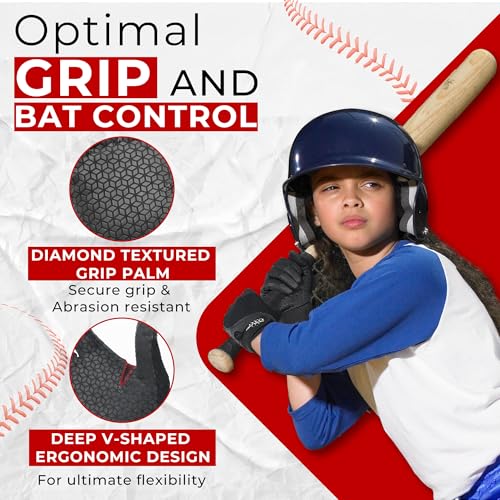 Image of HANDLANDY Baseball Batting Gloves for Adult Youth, Grip Breathable Softball Batting Gloves Fit Men Kids Boys Girls