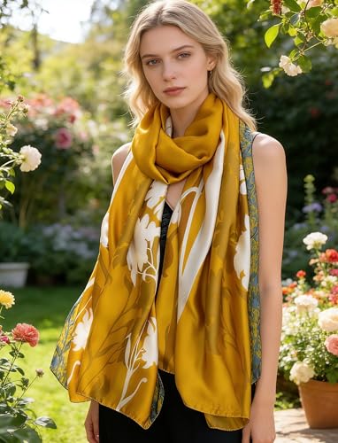 Image of ZDMHSH Fashion Scarves Scarf 100% Silk Feeling Scarf Silk Like Scarves Long Lightweight Sunscreen Shawls for Women