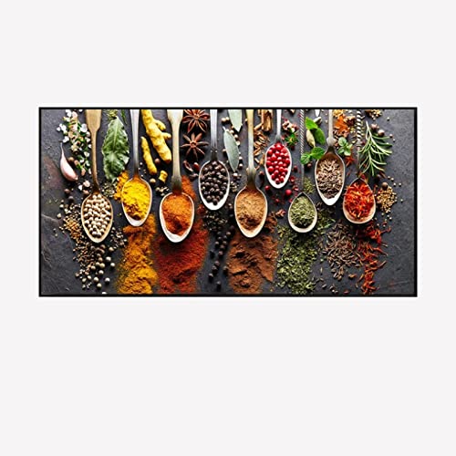 HGLLL Cuadro de Arte de Pared Cuchara Granos Especias Carteles e Impresiones Carteles e Impresiones de restaurantes Decoración de la habitación de la Cocina Marco Cover