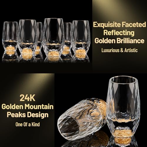 Image of DUJUST Shot Glasses with Diamond Design (1.5oz), Crystal Shot Glass Set Decorated with 24K Gold Leaf Flakes, Luxury Shot Cups, BPA-Free & Lead-Free, Perfect for Decor & Collection - 6 pcs