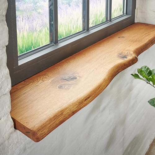 Fensterbank Eiche Massivholz | rustikale Baumkante | 120X20 cm | deutsche...