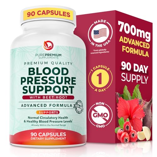 PurePremium Beet Root Capsules for Blood Pressure Support β 700mg Advanced Formula with Beetroot Powder, Hawthorn, Hibiscus & Garlic for Normal Nitric Oxide Production & Heart Health β Non-G