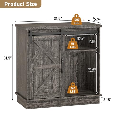 Image of Hlivelood Farmhouse 20 Gallon Fish Tank Stand with Power Outlet, Aquarium Stand w /Cabinet&Sliding Barn Door, Heavy Duty Reptile Tank Stand for Fish /Turtle /Reptile Terrarium, 1000LB Capacity, Grey
