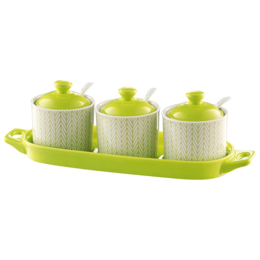 BCJMKDX Fermenter. Condiment Container Set Spice Container Set Ceramic Seasoning Pot With Spoon And Lid Kitchen Seasoning Box(C)