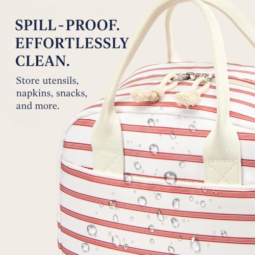 Image of LOVELYWIND Lunch Box for Women, Insulated Lunch Bag, Pink Stripe Tote