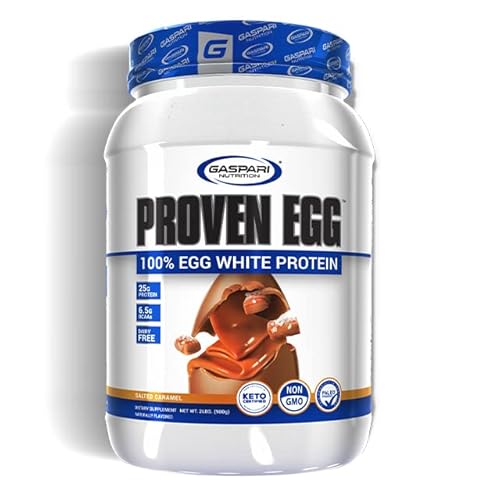 Gaspari Nutrition Proven Egg, 100% Egg White Protein, 25g Protein, Keto Friendly, Dairy Free, Lactose Free, Soy Free (2 lbs, Salted Caramel)