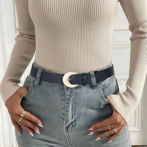 Women Leather Belts for Jeans Pants Fashion Silver Rounded Buckle Ladies Leather Casual Waist Belt3