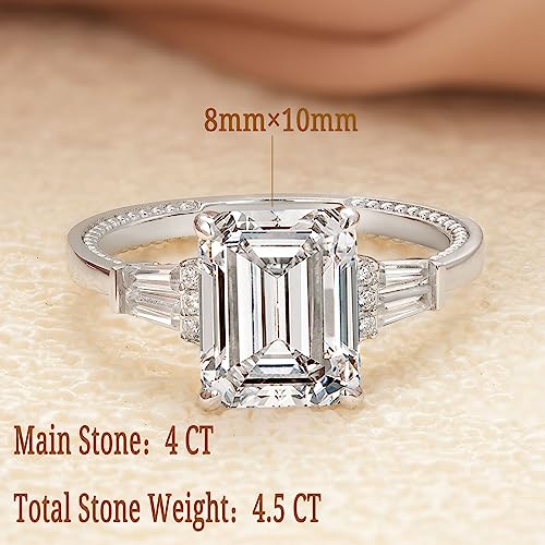 4.5 Carat Engagement Rings for Women Emerald Cut Anniversary Rings AAAAA Cubic Zirconia 925 Sterling Silver Size5-102