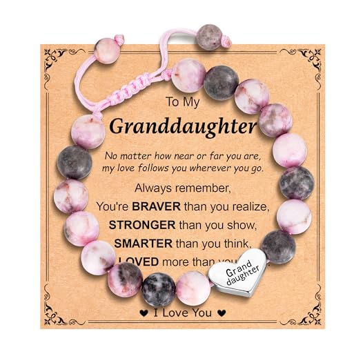 Image of Granddaughter Daughter Gifts -Heart Natural Stone Beaded Bracelet for Girls, Valentines Birthday Gifts for Girls Daughter Granddaughter