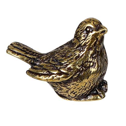 Figura de gorrión de latón vintage pequeña para escritorio