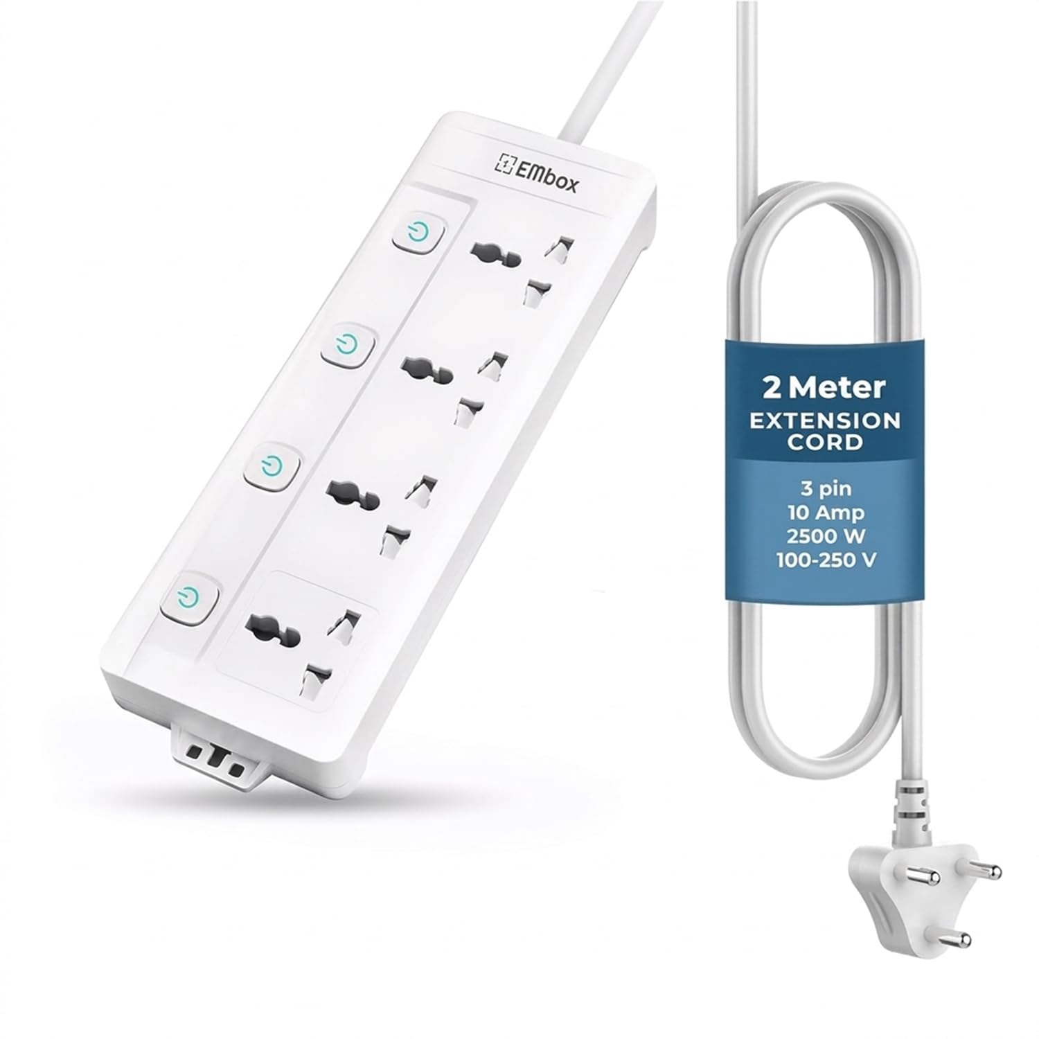 EMBOX Extension Board with Switches 2500 W, 4 Universal Sockets, Individual Switch, Safety Shutter, 6 amp Spike Guard, LED Indicator and Safety Shutter, 1.8 mtr Extension Cord-image-49
