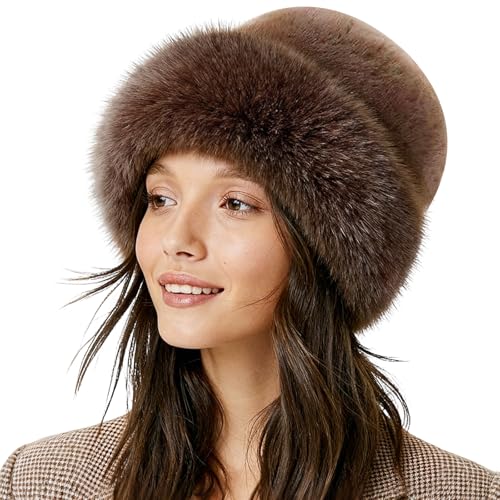 Gorro Piel Sintética, Gorro Piel Sintética Invierno, Sombrero de Piel para Mujer, Sombrero de Invierno Mujer, con Forro Felpa, Unisex Adulto, para Fiestas Invernales, Citas, Esquí (MarróN)