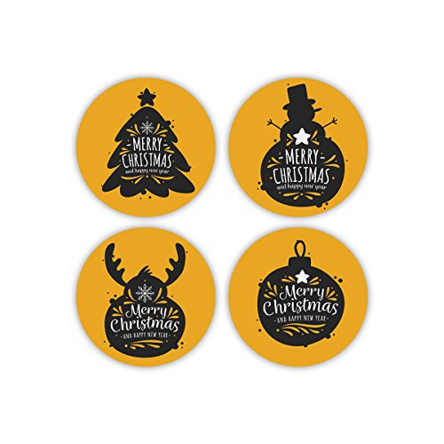 Set van 4 schattige Kerstmis Decoratieve Stickers | Kerstmis Cadeaukaarten Etiketten | Sneeuwman, Rendier, Laptop Stickers