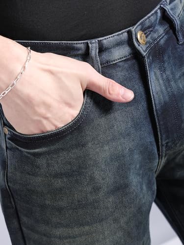 Image of The Indian Garage Co Men's Stretch Fit Mid Rise Baggy Solid Mid-Rise Stretchable Jeans