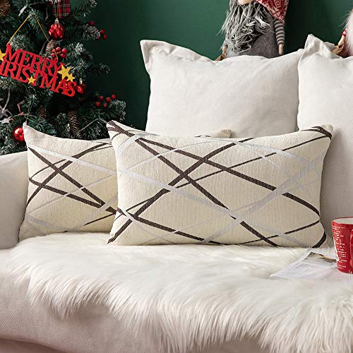 MIULEE Noël Lot de 2 Hausse de Coussins Décoratifs Tissés Texturés Chenille Coussin Carré Doux Moderne Taie d'oreiller Concise Décoration pour Salon Chambre Canapé 30x50cm Blanc Laiteux