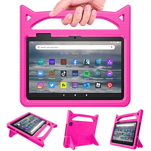 Fire 7 Tablet Case for Kids(12th Generation, 2022 Release), Lightweight Shockproof Kid-Friendly Cover with Handle & Kickstand.Not Compatible with TCL Onn 7in Tablets Tablet(Pink)