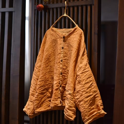 Handmade Clothing Women's Button-Down Ramie Shirt Natural Dye Color Long Sleeve Loose Tops2