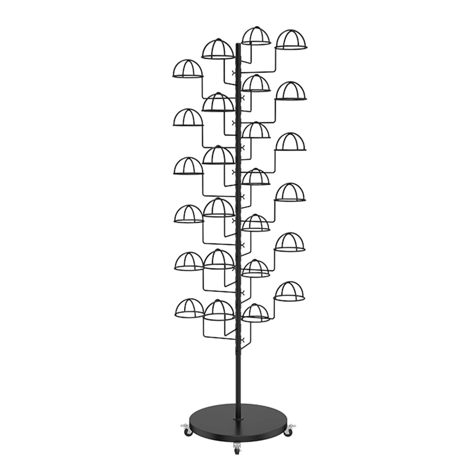 YNBSHGAA Hat Organizer Rack with Wheels, Multi-Layer Display Stand for Cowboy Hats and Wigs, Commercial Hat Tree Shelf,Black-Place 25 hats
