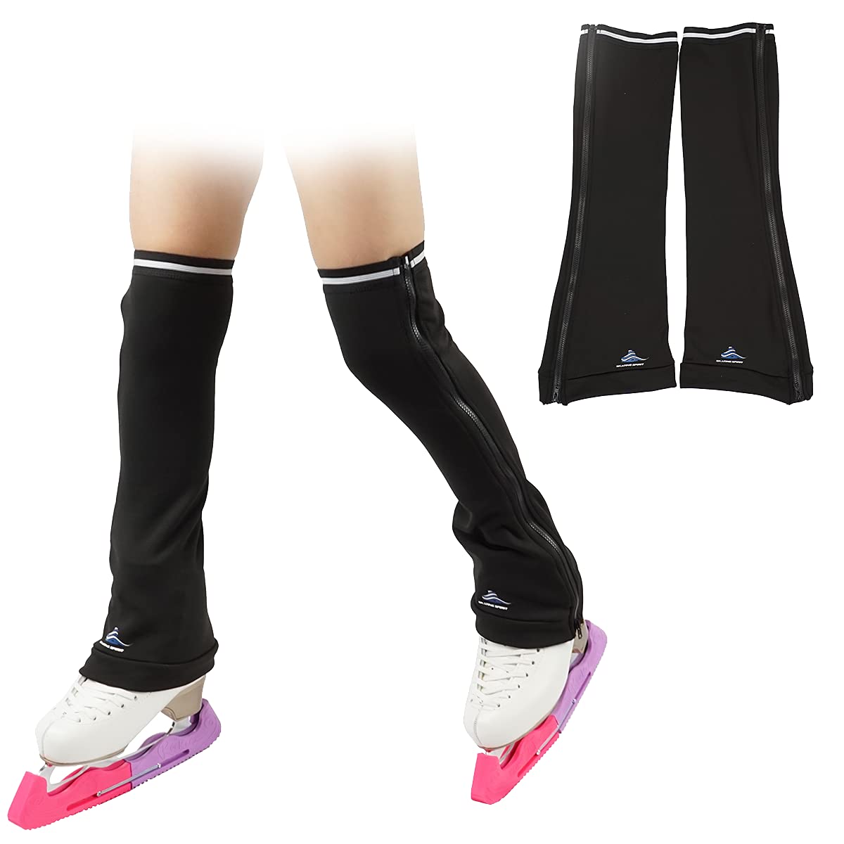 SkatingSpirit Ice Figure Skating Leg Warmer 1 pair Zip-on Zip-Off Non-Slip Cuff Band Fleece Lined Thermal Fabric