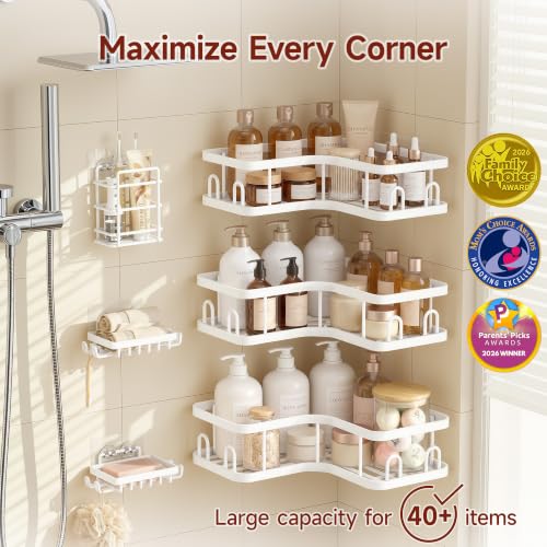Image of Veken Large Capacity Corner Shower Caddy 6-Pack, Advanced Rustproof Design