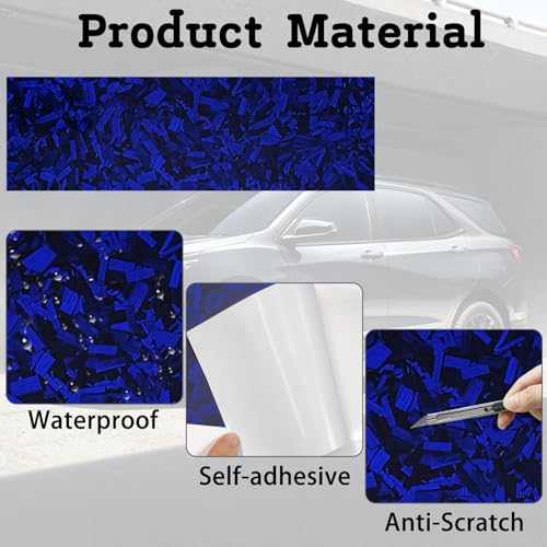 Image of QianBao Compatible with Blue Forged Carbon Fiber Vinyl Wrap 11.8 inch x 4 inch Chevy Bowtie Emblem Wrap Kit with Spatula and Cutter 3 Pcs Universal Logo Overlay