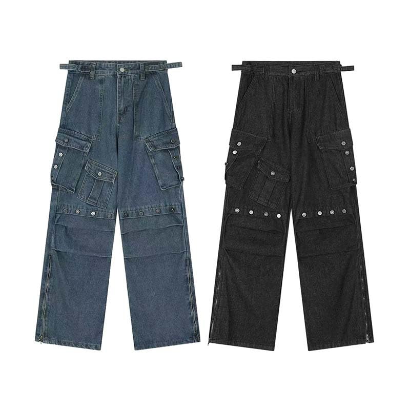 Jeans Pantalon Modische Vintage-Jeans Mit Mehreren Taschen Für Herren Lockere Und Vielseitige Hose Mit Geradem Bein Und Weitem Bein