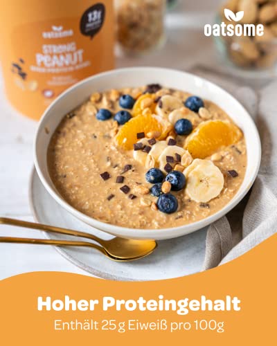 OATSOME® Strong Peanut | High Protein Bowl Mit Erdnuss & Schokochips | 24g Protein pro 100g | 100% Natürlich, Vegan & Ohne Raffinierten Zucker | Einfache Zubereitung | Frühstück | Superfood | 440g