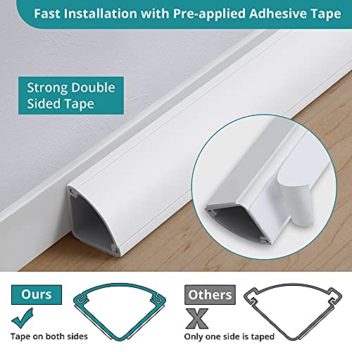 Image of ZhiYo 85in Corner Cable Hider for 3-5 Cords, Wall & Floor Cord Hider Beige | Self-Adhesive Cable Concealer, 5 Pack (17 inch Each), Quarter Round Cable Management Raceway for Baseboards & Ceiling Corners