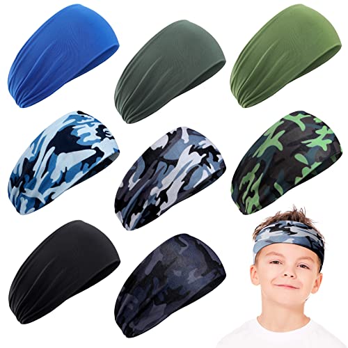 Zhanmai 8 Pieces Boys Headbands Athletic Sweatbands Kids Sports Wicking Headbands Breathable...
