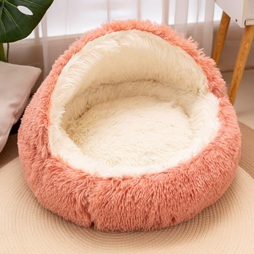 Cuccia per gatti di piccola taglia, per interni, soffice, cuccia per cani, igloo, antivento, calda, con cappuccio e fondo antiscivolo, lavabile, calmante per cuccioli di gatto (rosa, L-50 cm)
