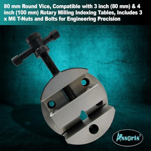 80 mm Round Vice for 3" (80 mm) & 4" (100 mm) Rotary Milling Indexing Table with 3 x M6 T nuts Bolts-Engineering Tools - Thumbnail 6