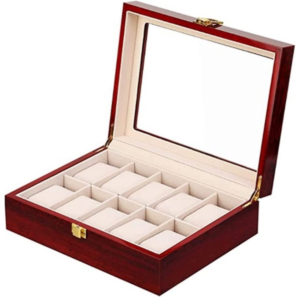 Estuche para Relojes, Enrollador De Relojes, Caja De Madera para Relojes, Caja De Almacenamiento De Joyas con Tapa De Cristal para Relojes De Hombre, Caja De Almacenamien,