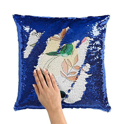 Coussin bleu colibri paillettes souvenir voyage tropical