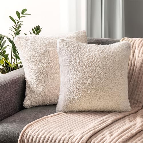 Pavilia Fluffy Cream Ivory Throw Pillow Covers cover