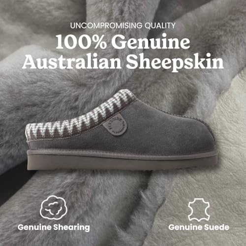 Image of Fireside by Dearfoams Women's Greta Genuine Shearling Clog Slippers, 100% Natural Suede Clogs for Outdoor & Indoor