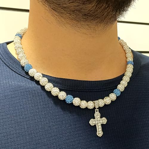 Baseball Necklace for Boys Men 18 Inch Bling Ice Collection Cross Pendant Necklace for Women Rhinestone Clay Beaded Discoball Accessories Gifts for Baseball Team Players Lovers2
