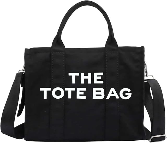 twirush Women's Canvas Tote Bags, Casual Canvas Crossbody Bag With Adjustable Shoulder Straps, Big Capacity Shoulder Bags Handbags for Women (Black)