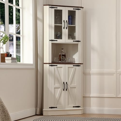 FOREST GRAVITY Armario Alto de Esquina Corner Cabinet Estrecho para salón Armario para Comedor Mueble de baño Estrecho con cajón Estantes Ajustables 50 * 9 * 173 cm Blanco
