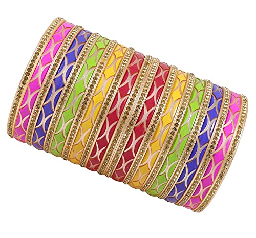 Image of NMII Acrylic (Plastic) with Zircon Gemstone Studded worked Glossy Finished Bangle Set For Women and Girls