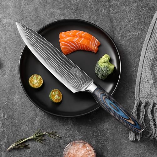 QKOQKO Damascus Chef Knife, 8-Inch Kitchen Knives with 9Cr18MoV Steel Core, Japanese Chef Knife with Durable Wood Handle - Professional Razor Sharp Cooking Chef Knife for Kitchen with Gift Box - image 6