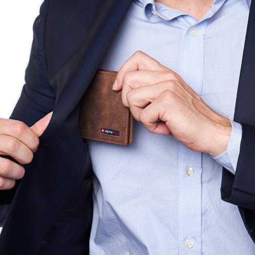 Image of Alpine Swiss Connor Executive Bifold Wallet | Business Passcase for Men | Premium Leather | Dual ID Windows | RFID Blocking | Gift Box Included Nubuck Tan
