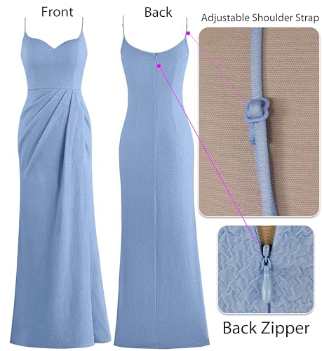 Image of VFSHOW Womens Sexy Formal Ruched Fitted High Slit Bodycon Maxi Dress Spaghetti Strap Sweetheart Cocktail Prom Evening Gown