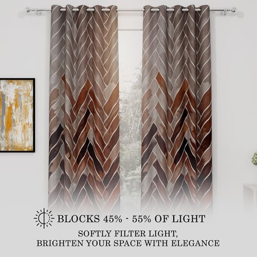 Image of Window Curtains 5 Feet Long Set of 10 | Abstract Design | Polyester | Light Filtering Curtains | Curtains for Living Room | (118 x 152 cm, Brown) | Perfect for Home Decor