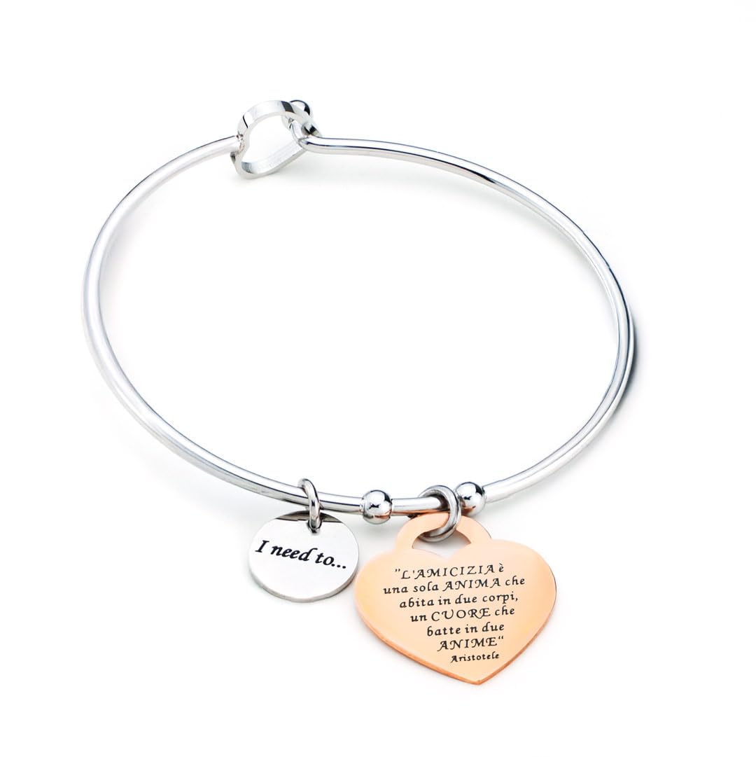 SAGA GIOIELLI BRACCIALE RIGIDO DONNA FRASI PENSIERI PAROLE EMOZIONALE INCISIONE ACCIAIO CUORE ROSE'